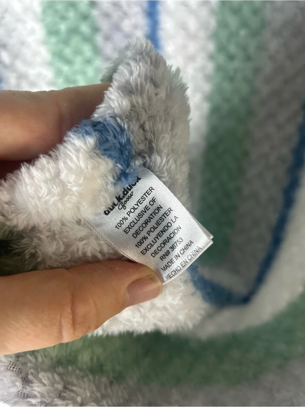 Duck Duck Goose Blue White Green Stripes Baby Blanket Gray Textured Lovey